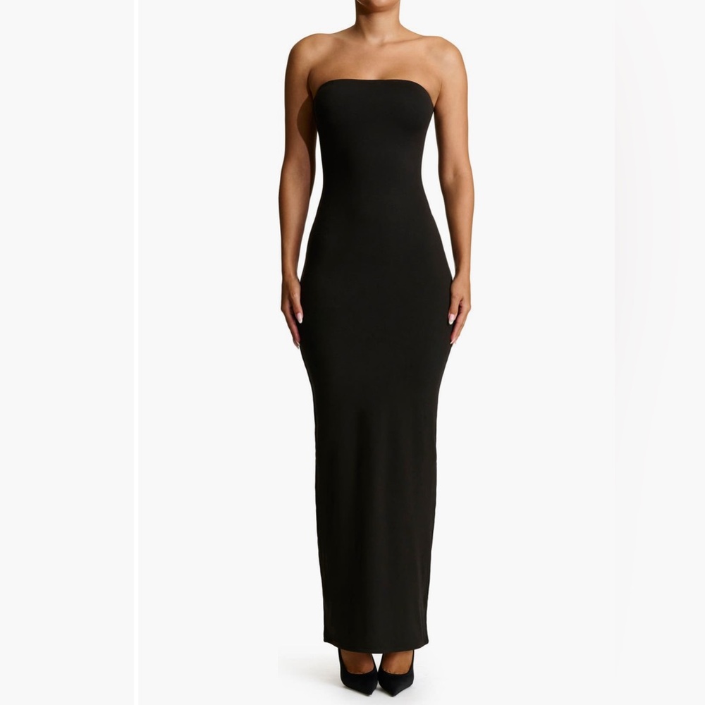 Naked Wardrobe Strapless Shirred Sheer Mesh Body-Con Dress Small